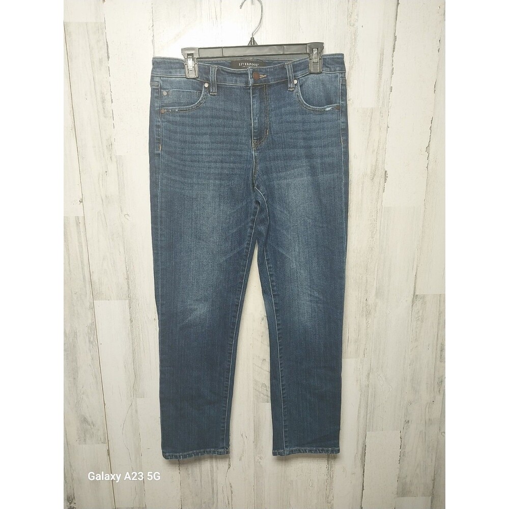 Liverpool Womens Marley Girlfriend Cuffed Blue Jeans Dark Wash Denim Size 8